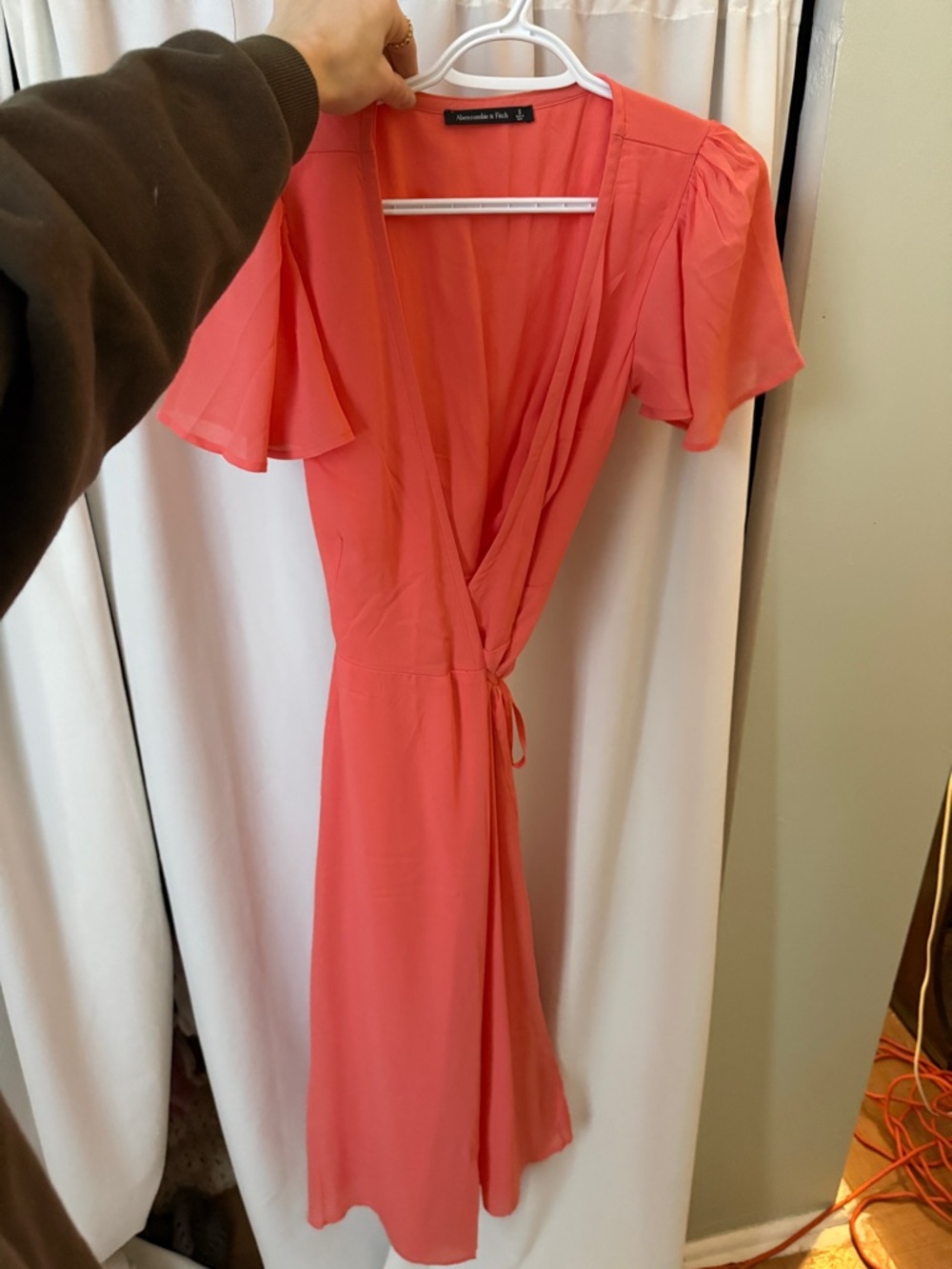 Abercrombie & Fitch Coral Wrap Midi Dress